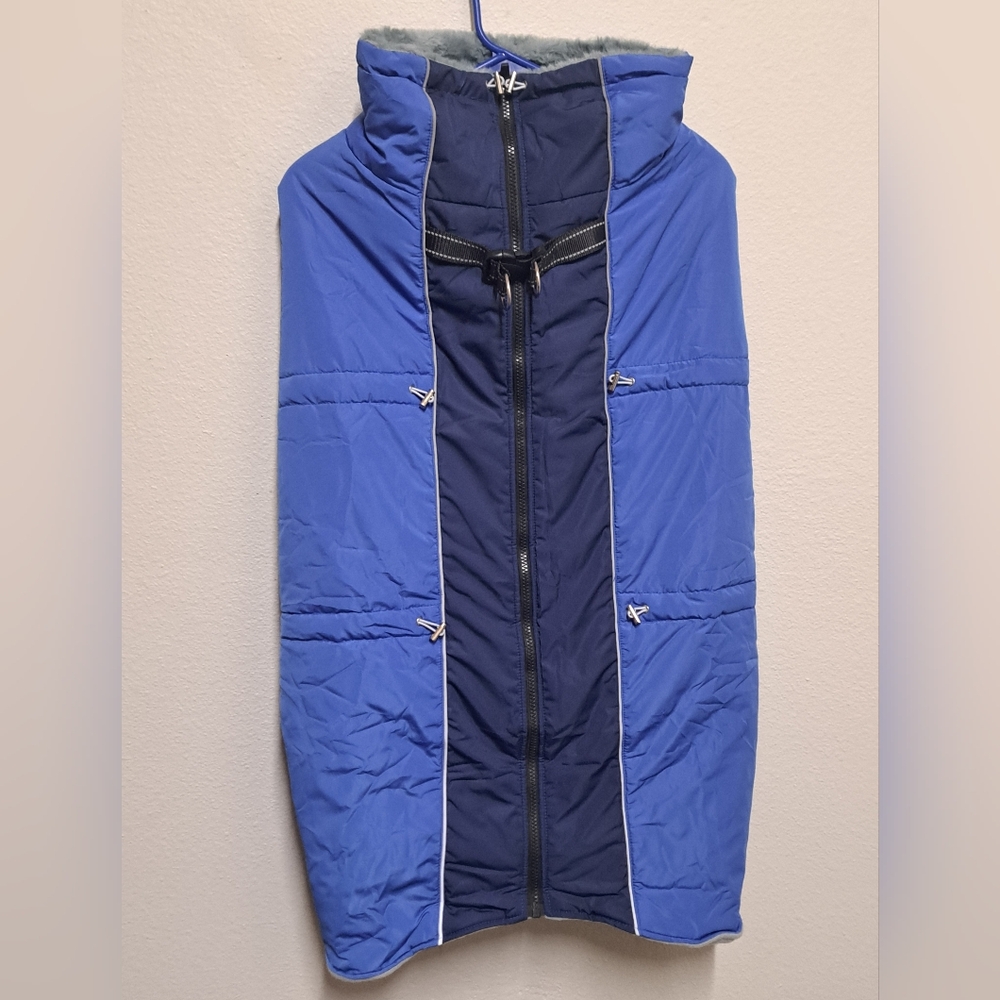 3XL Dog Jacket Blue Winter Coat Hooded Fleece Lined Zip Warm Pet Vest